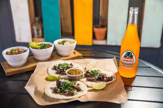 Tacos with Jarritos mexican soda