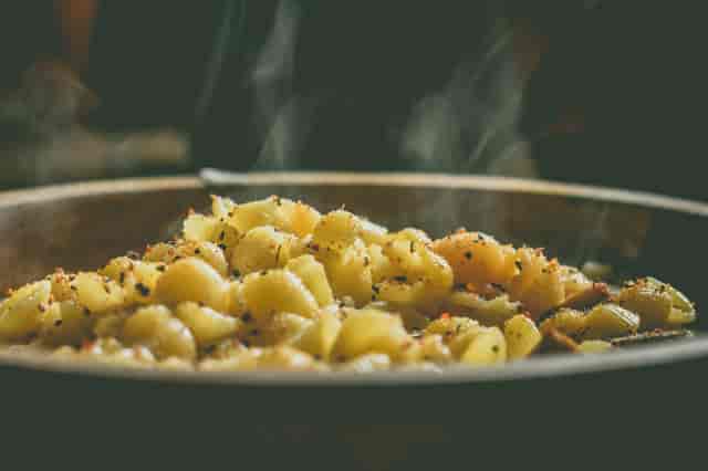 Steam rising from hot pasta