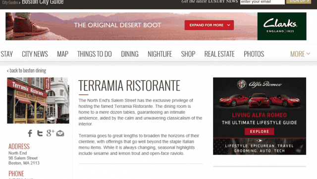 "The North End's Salem Street has the exclusive privilege of hosting the famed Terramia Ristorante" – Just Luxe