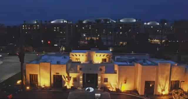 night time aerial photo of restaurant's building