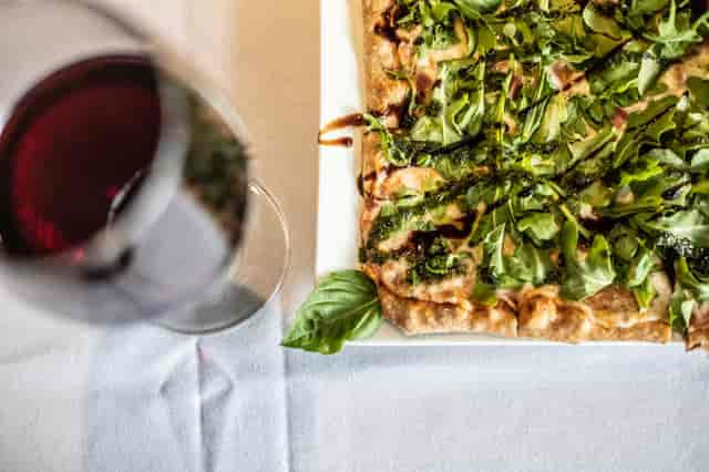 Margarita Pizza with wine