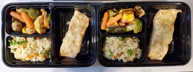 rice and veggies and fish