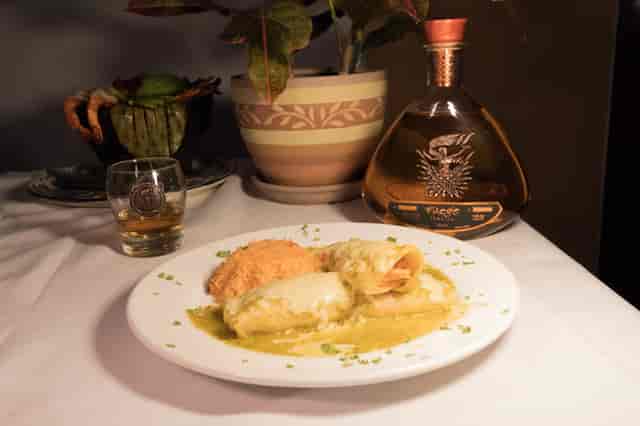 Drinks and enchiladas