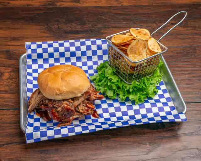 pulled pork sandwich and fries