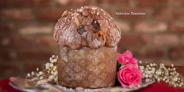 Urth chocolate Valentine Panettone Italian bread accented with pink roses