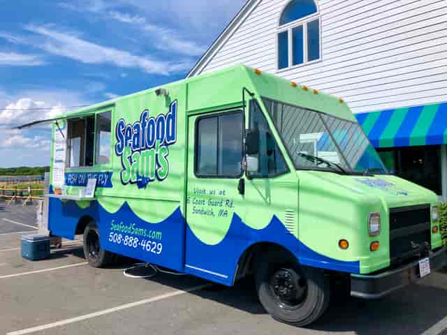 Seafood Sam's food truck, parked outside the Sandwich restaurant