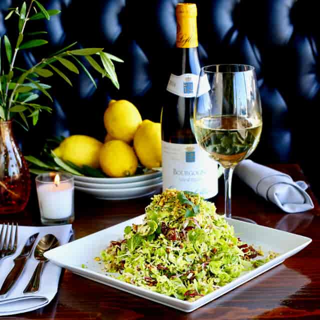 plate of food and wine