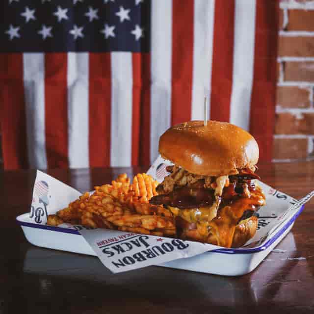 Burger and waffle fries