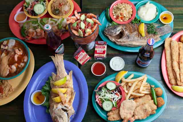overhead shots of several plates of food