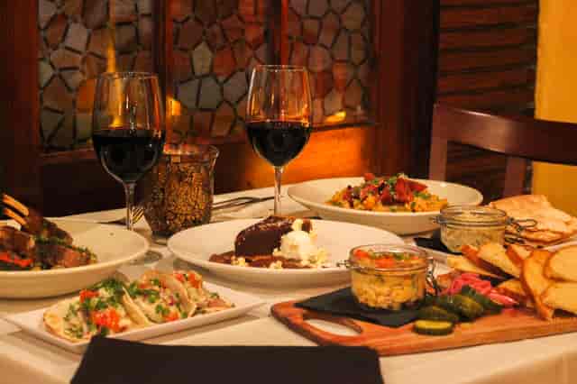 wine and dishes