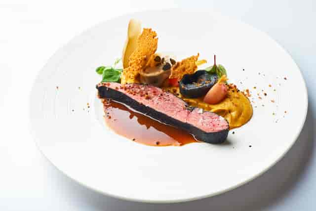 Sous-vide steak with red wine sauce