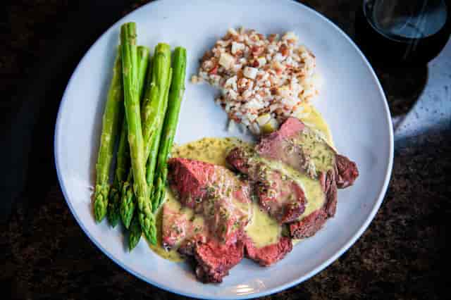 sirloin steak and vegetables