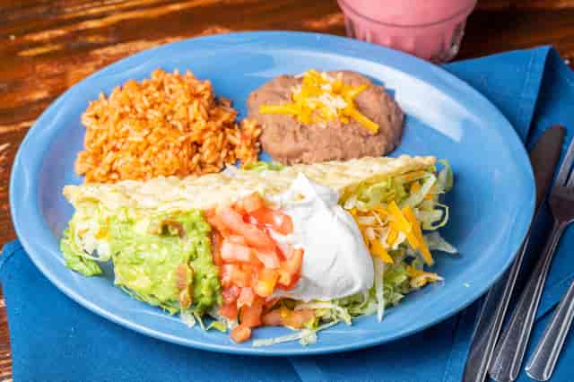taco, rice, beans