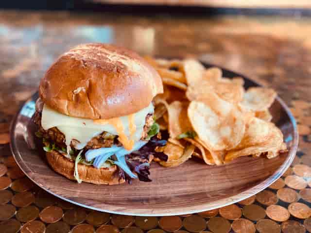 burger and chips