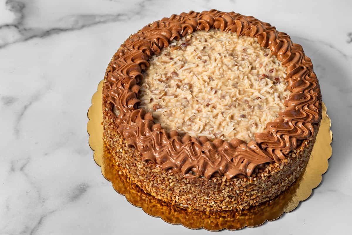 High Altitude German Chocolate Cake with Bourbon - Curly Girl Kitchen