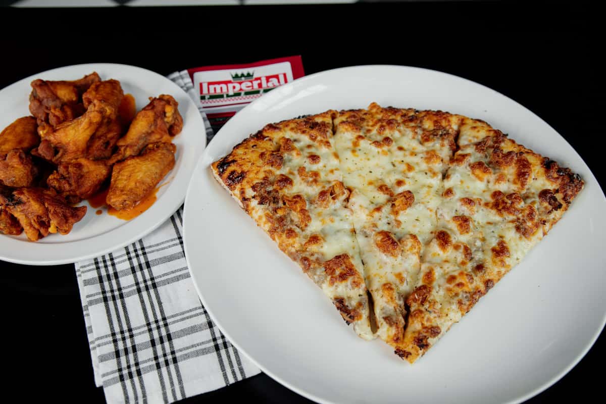 wings and cheese pizza