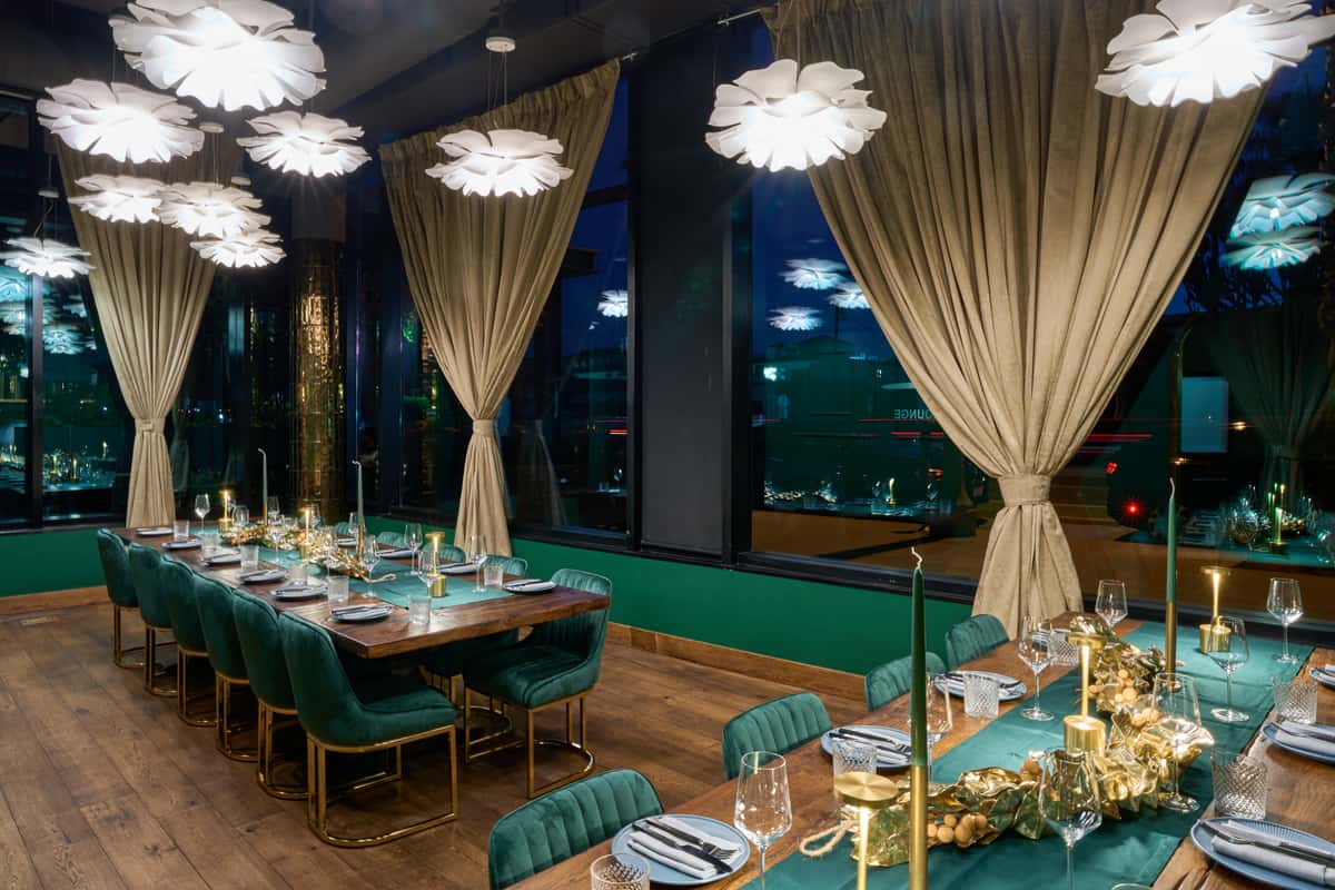 A beautifully set table for private events at Fitoor