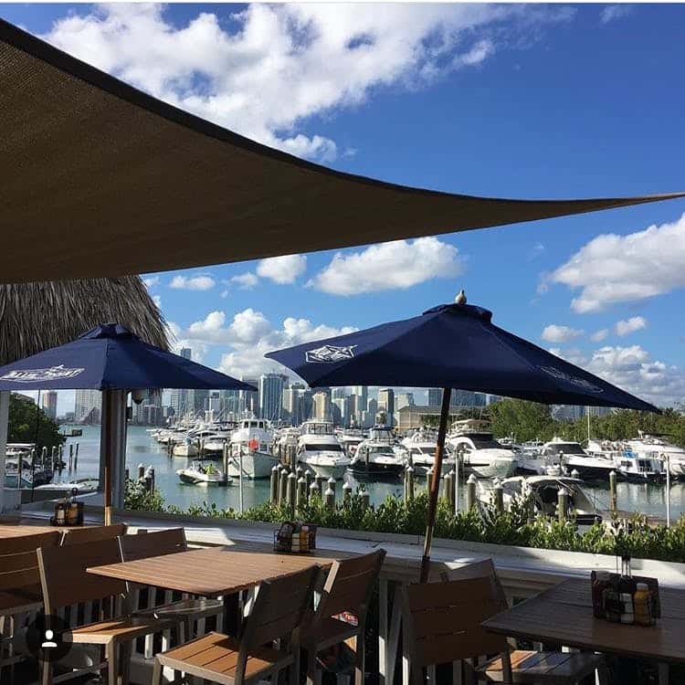 tables and umbrellas on a patio