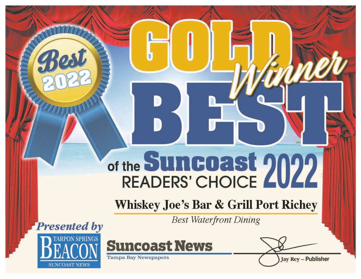 2022 Gold Winner Certificate for Best Waterfront Dining voted by Suncoast Readers’ Choice! 2022