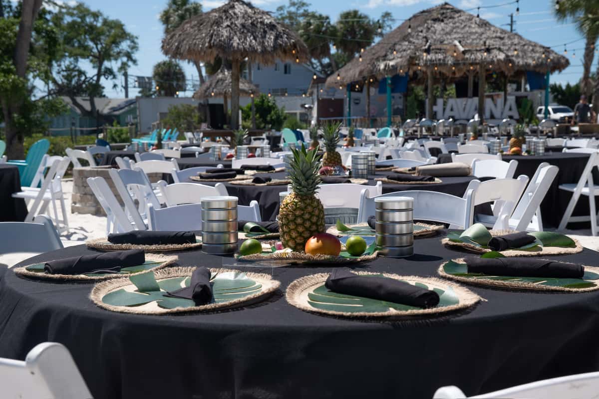 Table set up with pineapple centerpiece