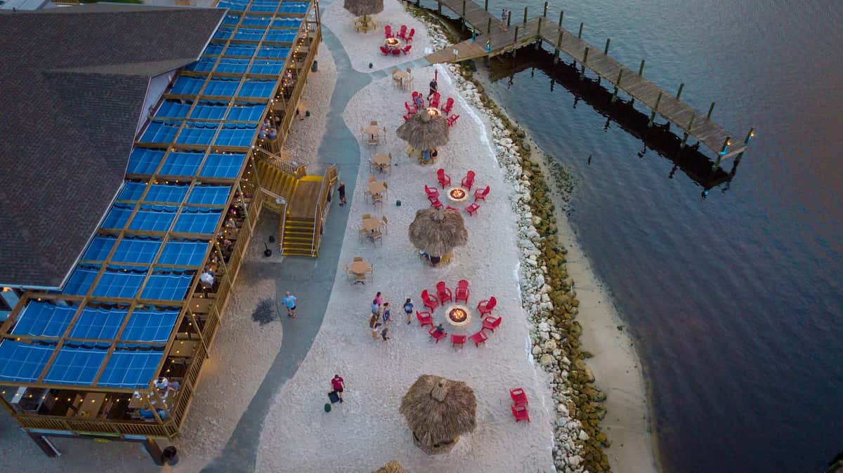 aerial view of beachfront dining