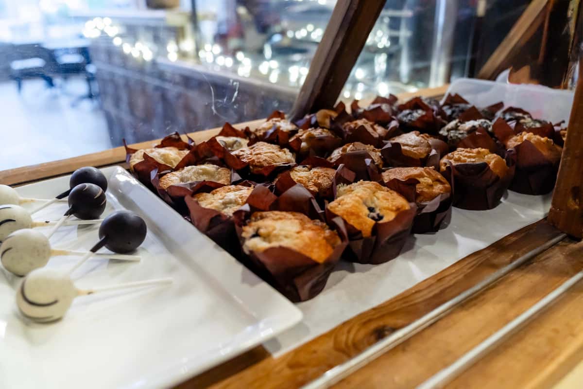 blueberry, banana nut, chocolate muffin