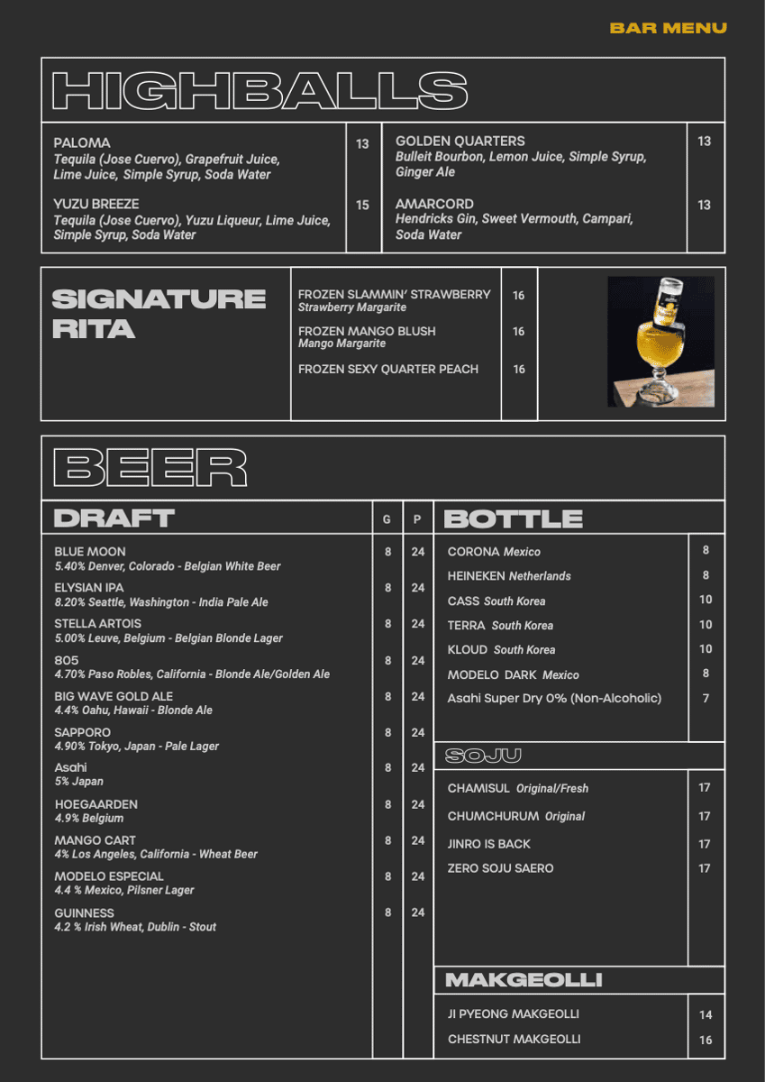Alcohol Menu