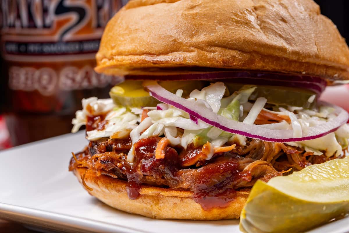 Pulled Pork Pile Blake's Place Barbecue Restaurant in Anaheim, CA