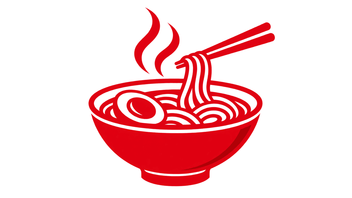 Red ramen bowl with steaming noodles lifted by chopsticks