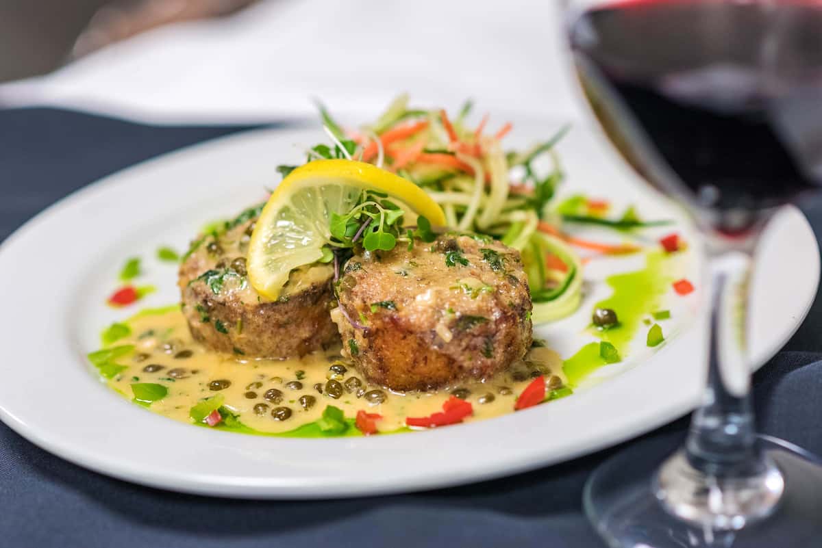 dinner entree and wine