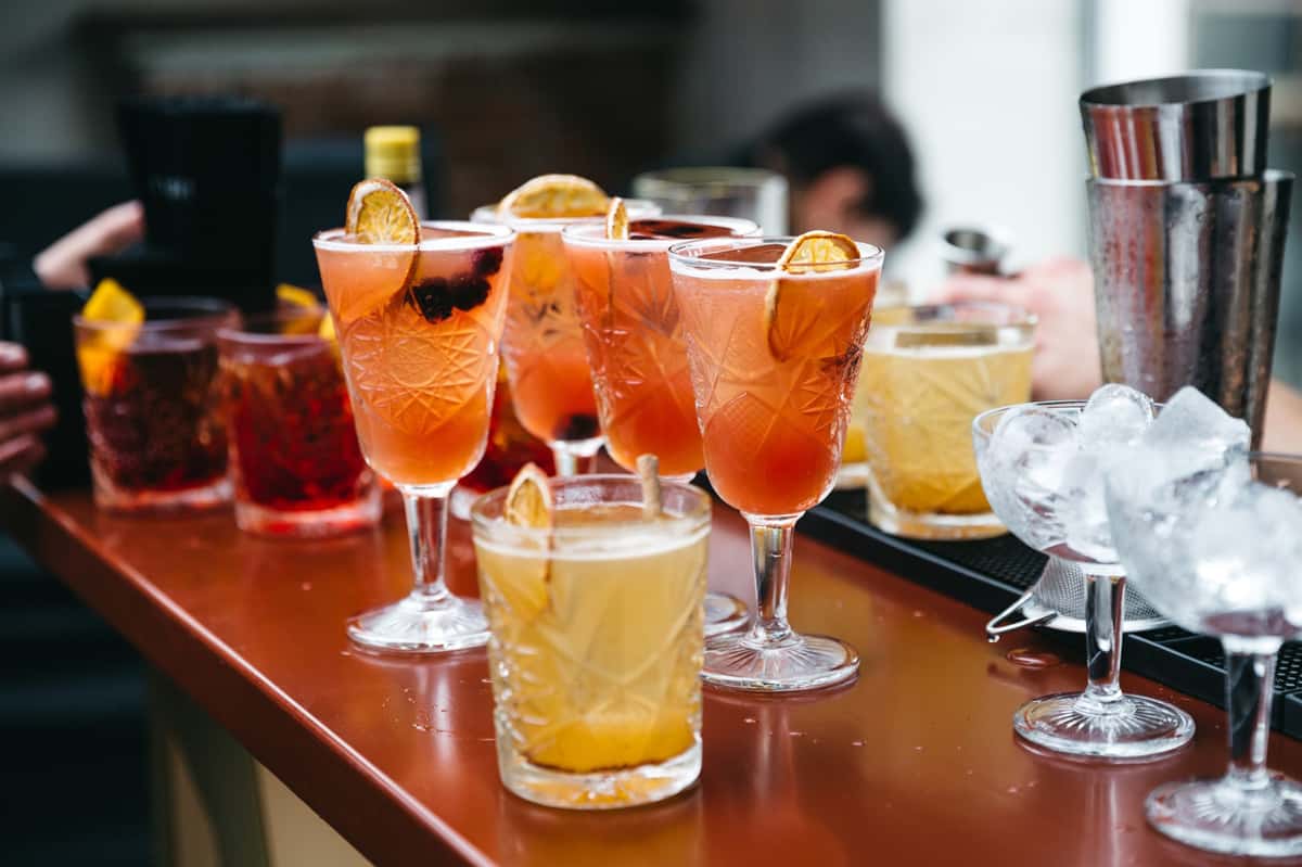 Drinks on a bar table