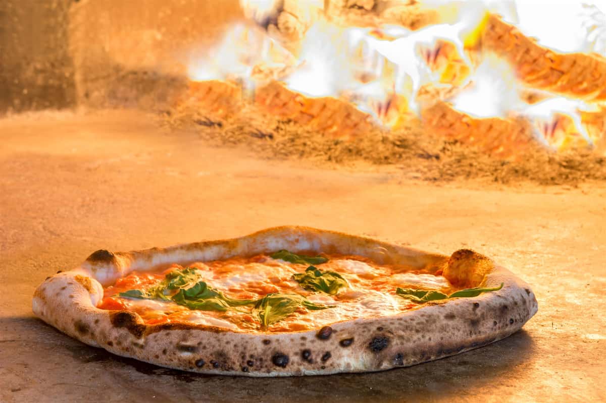 pizza in brick over