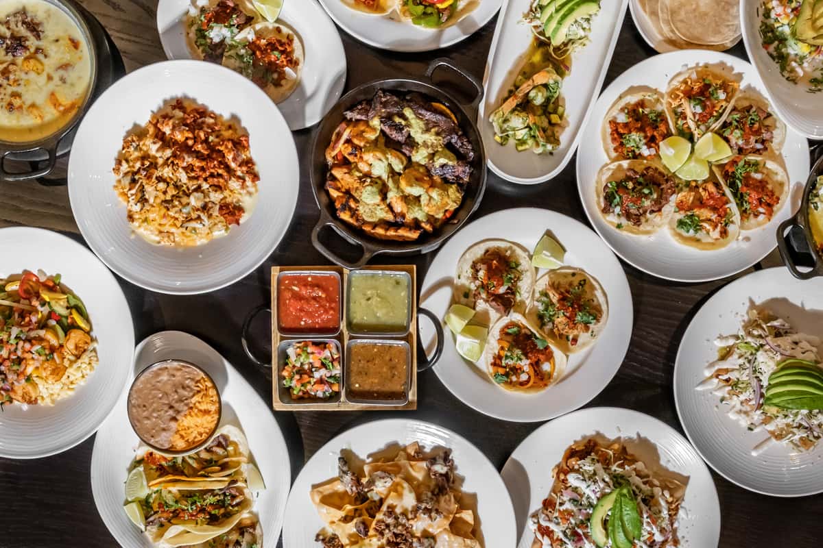 Variety of authentic mexican dishes with sauces