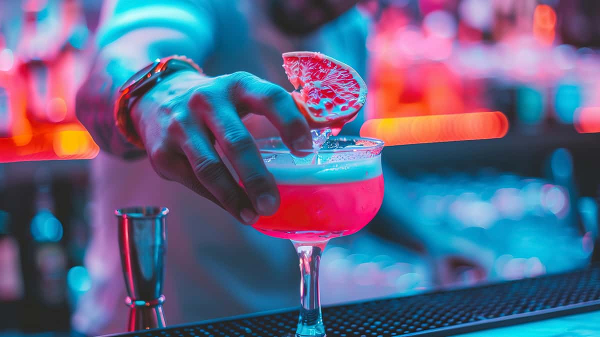 A barman delivering a cocktail