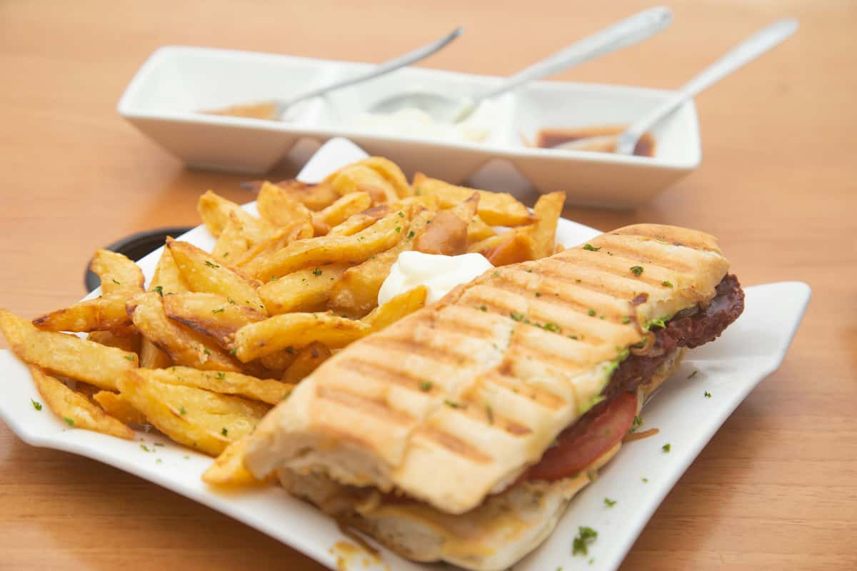 Panini sandwich with fries