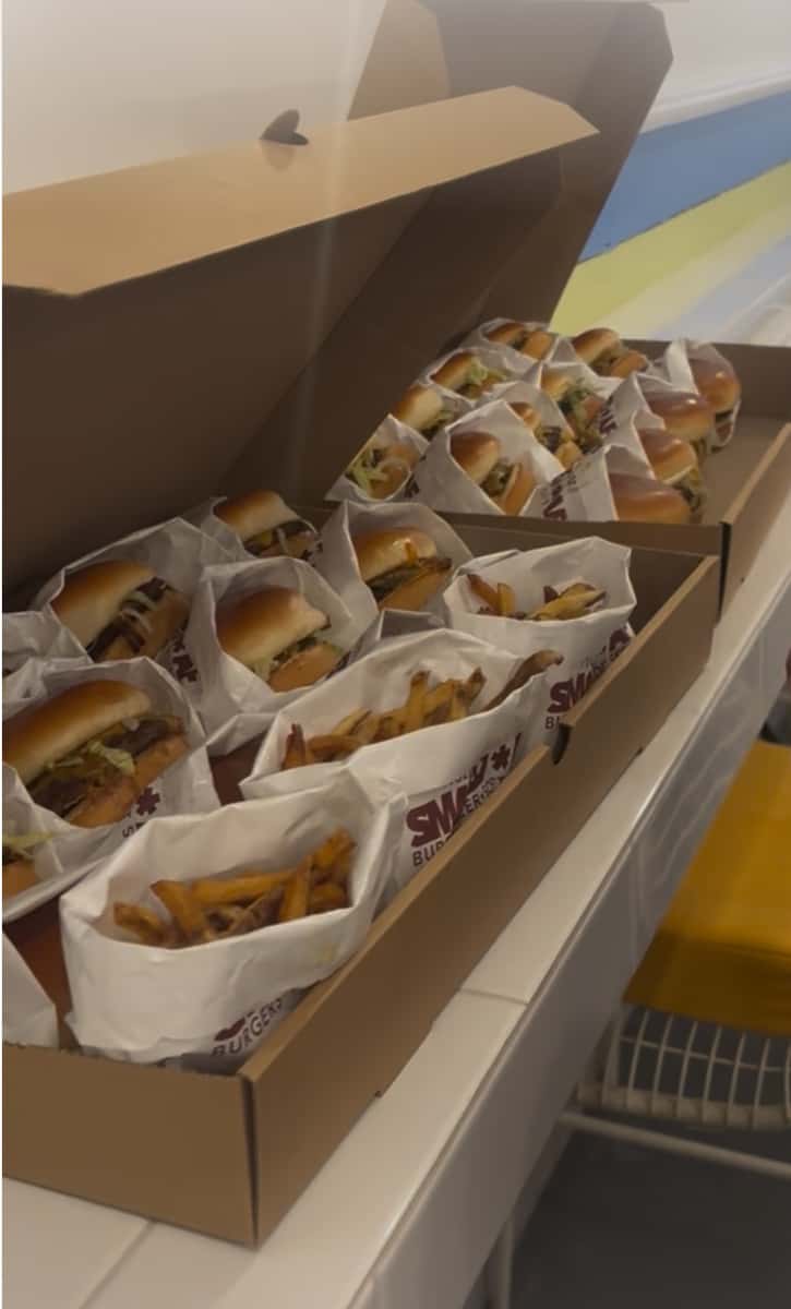 picture of burgers in a box for catering