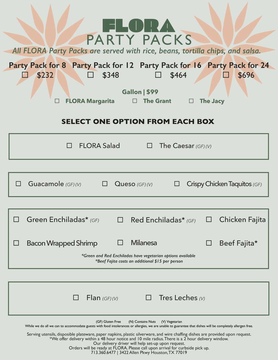 Flora Party Pack Menu