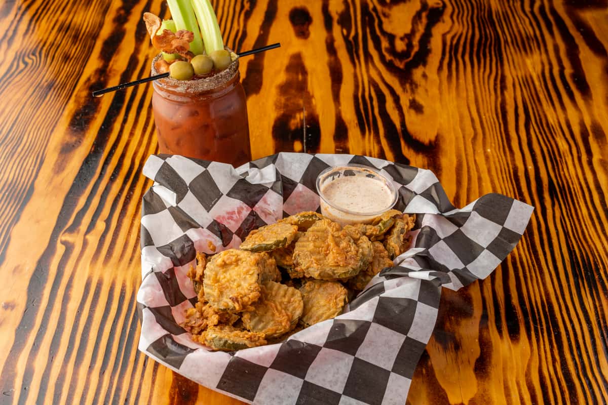fried pickles and bloody mary
