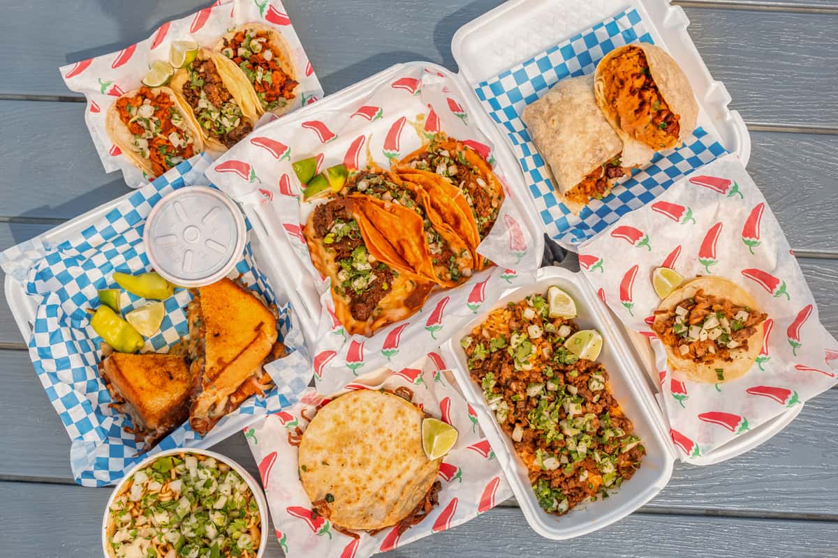 Group shot of different mexican food