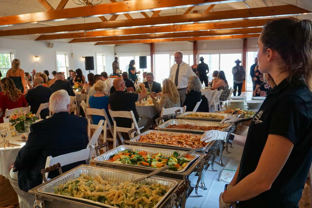 Buffet with foil chafers staffed