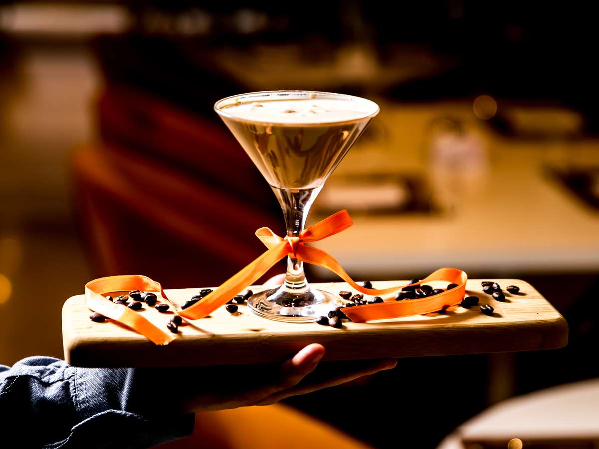 cocktail in stemmed glass