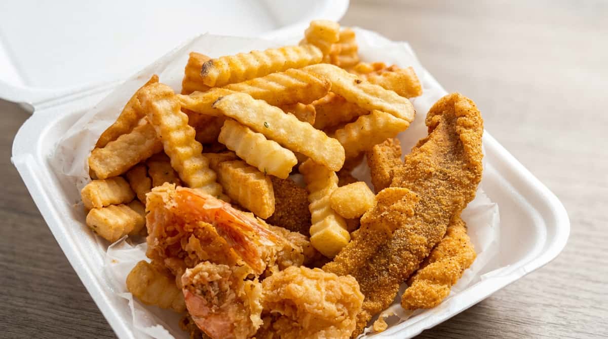 Crispy fried fish with crinkle-cut fries from DSquared in St. Louis