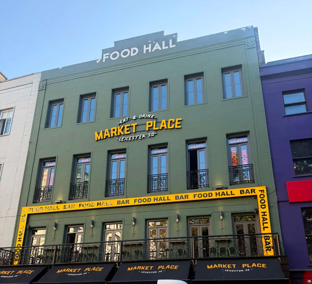 Front exterior of Leicester Square Market Halls location