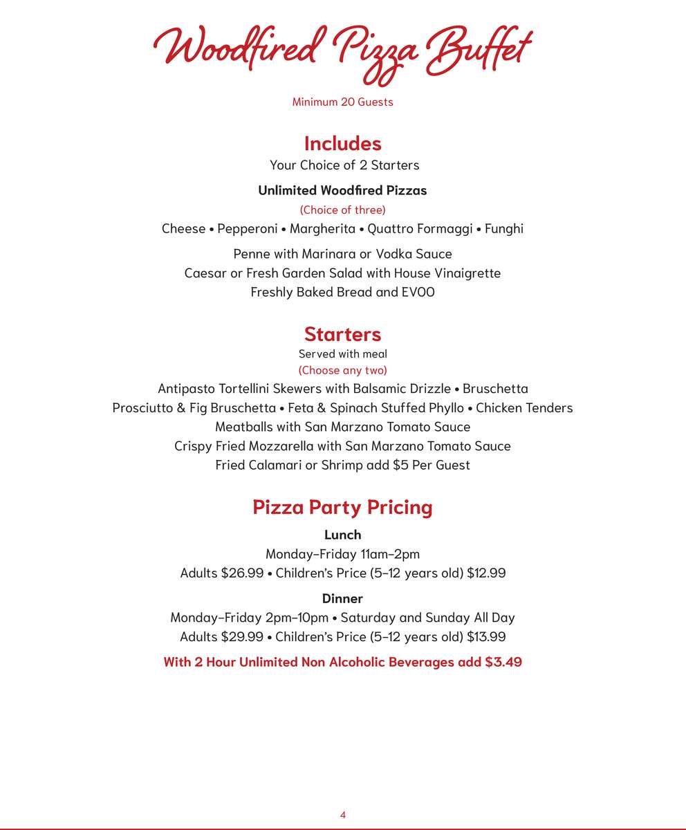 Bella Napoli Banquet Menu