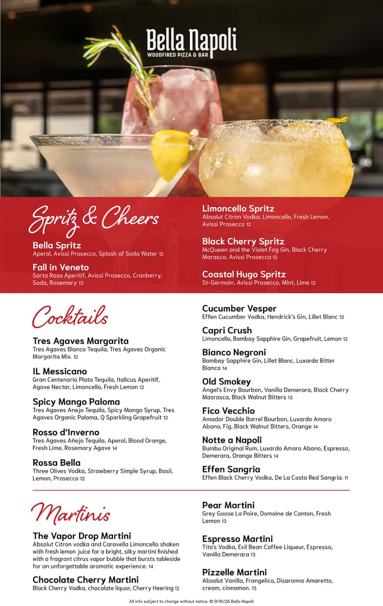 Drink Menu at Bella Napoli