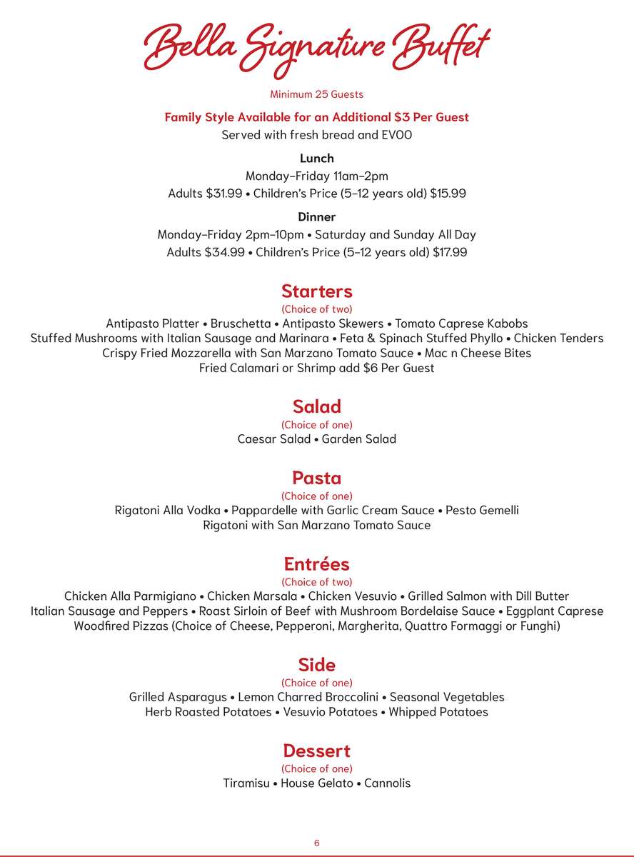 Bella Napoli Banquet Menu