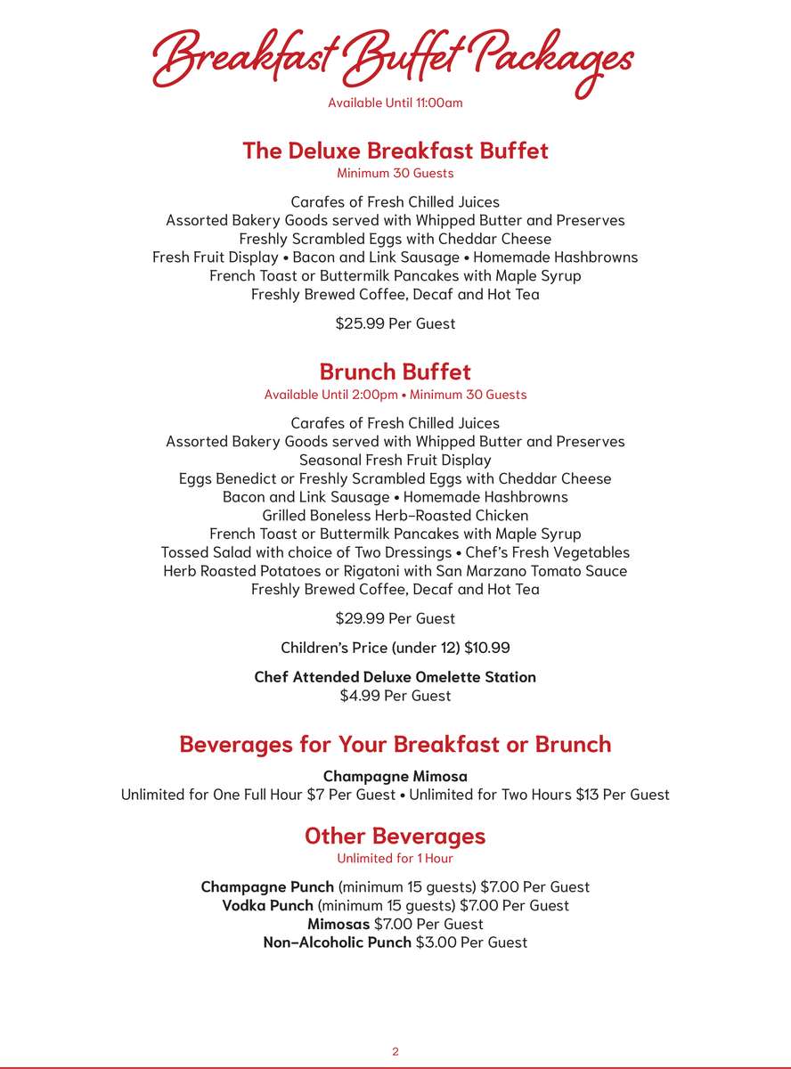 Bella Napoli Banquet Menu