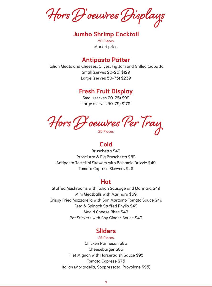 Bella Napoli Banquet Menu