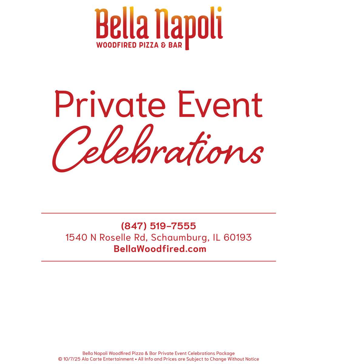 Bella Napoli Banquet Menu