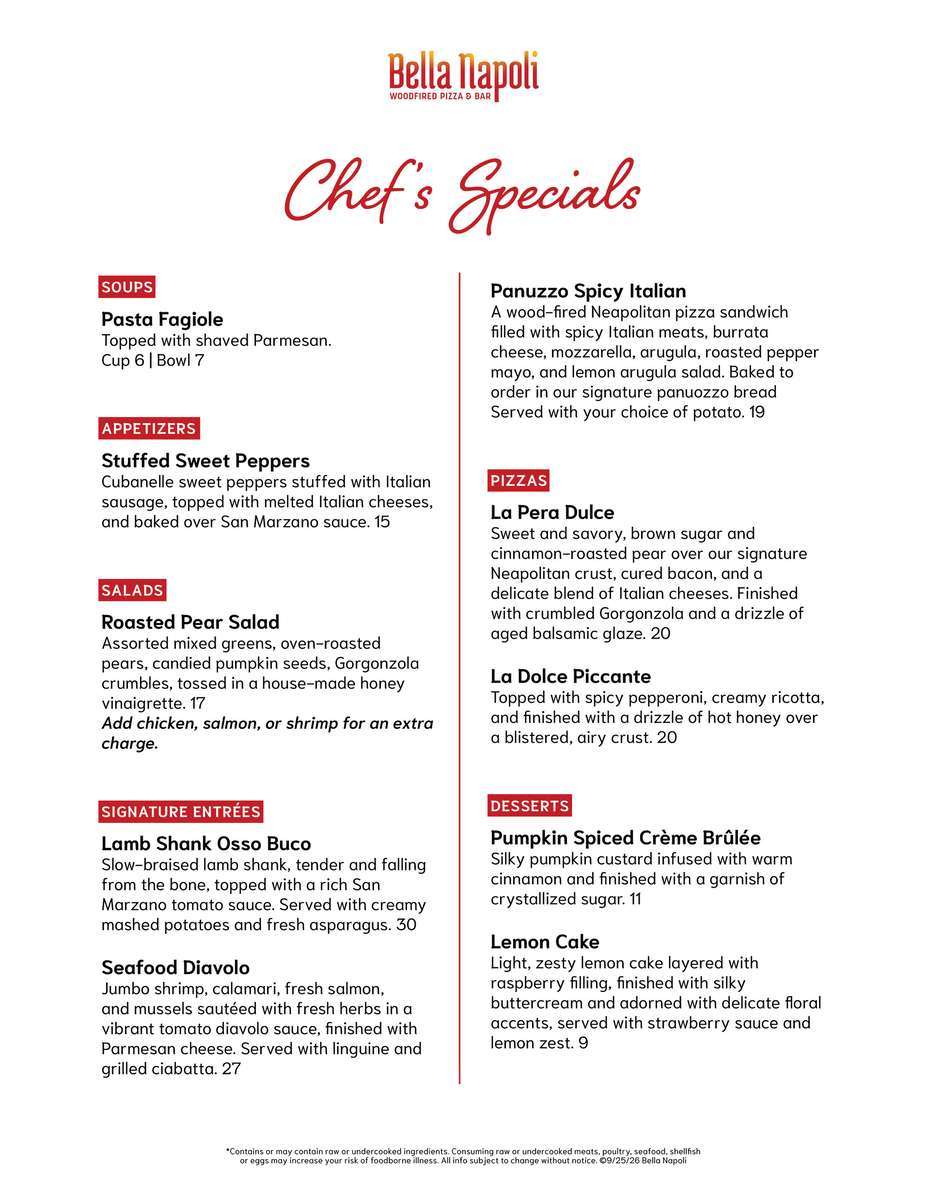 Chefs Specials at Bella Napoli